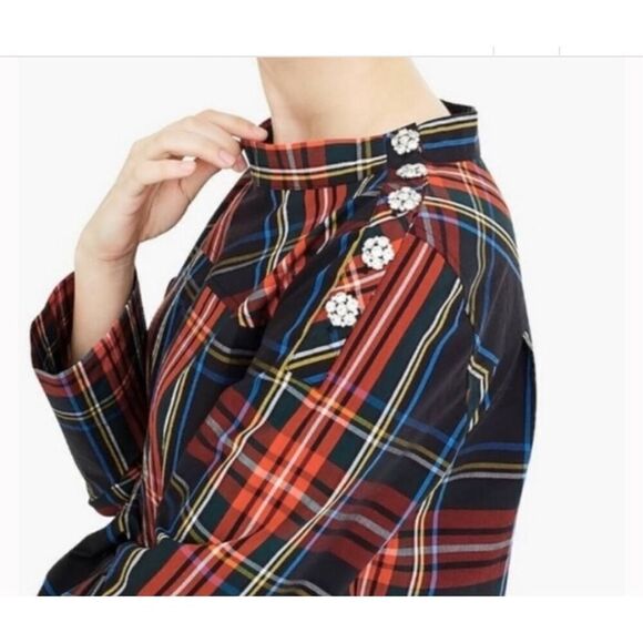 J.Crew Funnelneck shirt in Stewart tartan with jeweled buttons on shoulder stewa - Picture 6 of 12